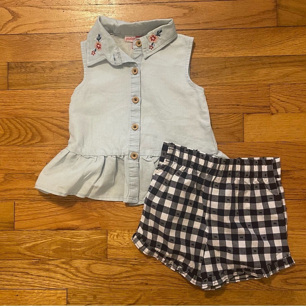 Penelope Mack | Sky Blue Top with Gingham Shorts |